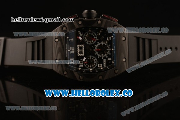 Richard Mille RM 011 Chronograph Miyota 9015 Automatic Carbon Fiber Case with Skeleton Dial White Arabic Numeral Markers and Rubber Strap (KV) - Click Image to Close